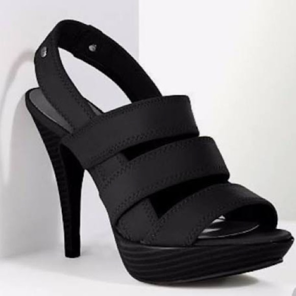 Vera Wang Shoes - VERA WANG black stretch straps banded stiletto heels size 10